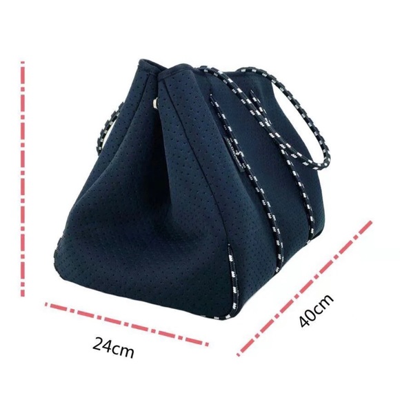 2/$40 NEW Convertible Neoprene Tote Bag : Black with Red:Green stripe - Picture 3 of 3